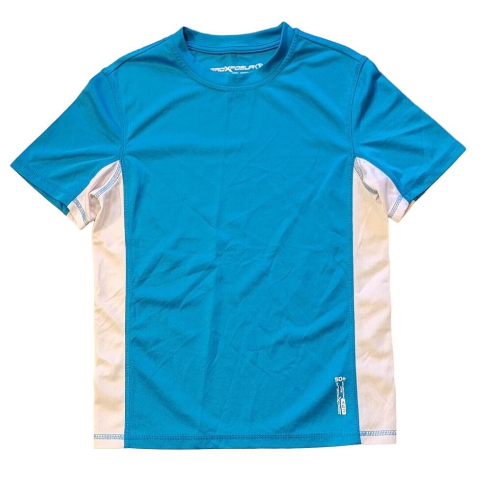 XeroXposur Boys Size M Blue Short Sleeve Swim Shirt Sun Protection 50+